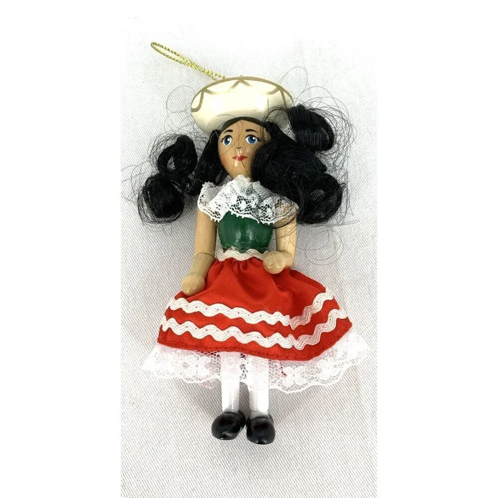 Kurt Adler Spanish Mexican Girl Christmas Ornament Wood Hand Crafted 4.75